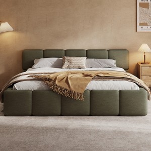 Christopher Knight Home Olive Modern Boucle Platform Bed with Thick Headboard and Footboard - 1 of 4
