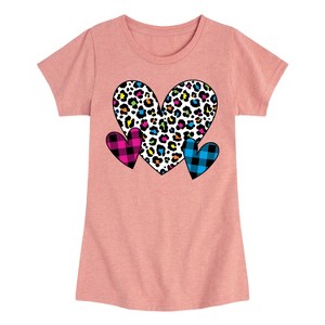 Girls' - Instant Message - Patterned Hearts Fitted Short Sleeve Graphic T-Shirt - 1 of 4