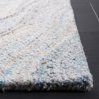 Handmade Beige and Blue Abstract Wool Area Rug, 3' x 5'