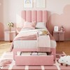 Twin Bed Frame with Under-Bed Drawer, Upholstered Platform Bed with Wave Headboard for Kids/Girls - 3 of 4