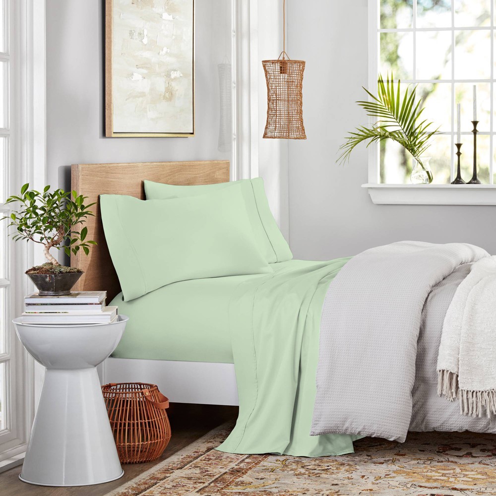 Full 400 Thread Count Ultimate Percale Cotton Solid Sheet Set Sage - Purity Home: Includes Deep Pocket Fitted Sheet, OEKO-TEX Certified -  81549069