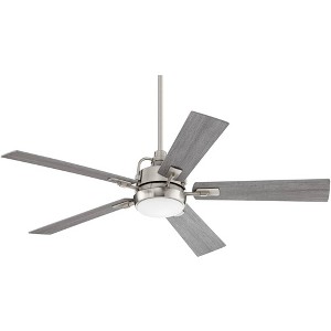 60" Casa Vieja Lemans Modern Industrial Indoor Ceiling Fan with Dimmable LED Light Remote Control Brushed Nickel Gray Oak Opal Glass for Living Room - 1 of 4