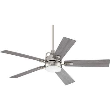 60" Casa Vieja Lemans Modern Industrial Indoor Ceiling Fan with Dimmable LED Light Remote Control Brushed Nickel Gray Oak Opal Glass for Living Room