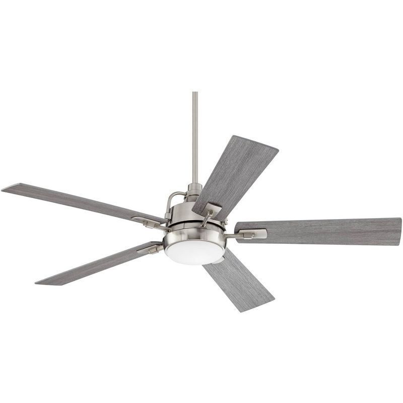 60" Casa Vieja Lemans Modern Industrial Indoor Ceiling Fan with Dimmable LED Light Remote Control Brushed Nickel Gray Oak Opal Glass for Living Room, 1 of 11