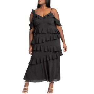ELOQUII Women's Plus Size Asym Ruffle Maxi Dress - 1 of 4
