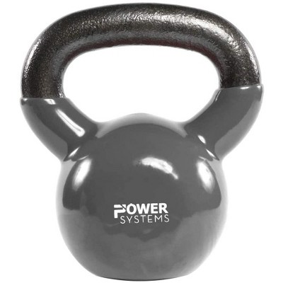 Power Systems Premium Vinyl Covered Cast Iron Kettlebell Prime Home Gym Exercise Weight Training Accessory, 18 Pounds, Gray