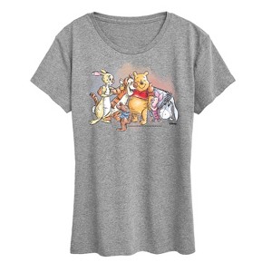 Women's - Winnie the Pooh - Rabbit Tigger Roo Piglet Eeyore Watercolor Group Short Sleeve Graphic T-Shirt - 1 of 4