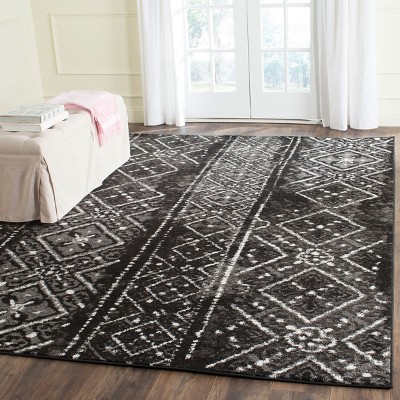 Hand-Knotted Black and Silver Rectangular Synthetic Rug, 9' x 12'