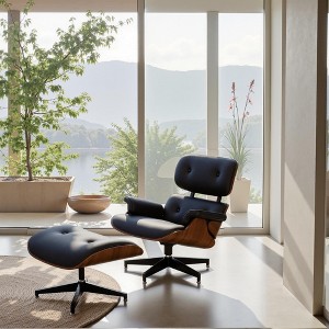 Kumasinova Genuine Leather Recliner Chair with Ottoman,Mid-Century Lounge Chair with Heavy Duty Base,Arm Chair for Living Room,Bedroom,Black - 1 of 4