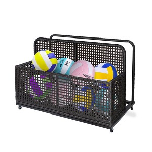 Wicker Pool Storage Cart w/Wheels - Holds Floats, Toys, Towels - Weather-Resistant PE Rattan, Foldable - for Patio, Garden, Beach - 1 of 4