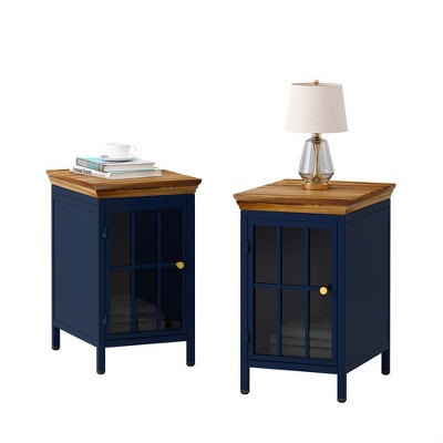 Nightstand Bedside Table with Storage Cabinet and  Solid Wood Tabletop (Set of Two Pieces)