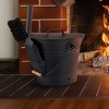 Pure Garden 3pc Metal Bucket Broom & Shovel Indoor Outdoor Fireplace Cleaning Set Black - 2 of 4