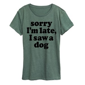 Women's - Instant Message - Sorry I'm Late Saw Dog Black Ink Short Sleeve Graphic T-Shirt - 1 of 4