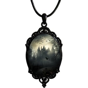 Gothic Bat Glass Pendant Necklace With Rope Chain For Punk Witch Victorian Jewelry Accessories - 1 of 4