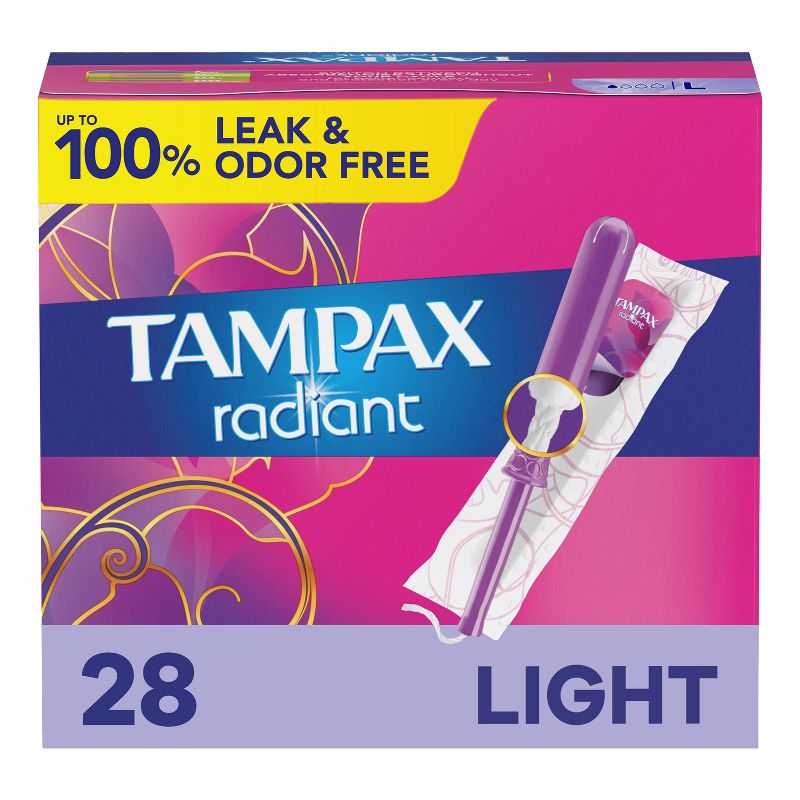 Tampax Radiant Light Absorbency Tampons Plastic Applicator and LeakGuard Braid - Unscented - 28ct, 1 of 13
