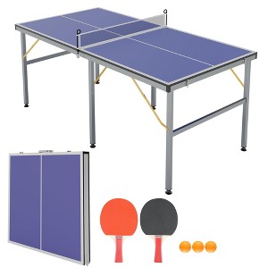 Professional Indoor Outdoor Table Tennis Table, 6x3FT Portable Ping Pong Table with Net, Paddles & Balls - 1 of 4
