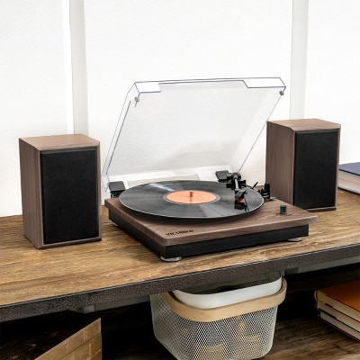 Walnut 3-Speed Belt Drive Turntable with Bluetooth Speakers