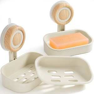 Aoibox Double Layer Soap Dish for Shower, Wall Mounted Bar Soap Holder with Suction Cup, Self Draining Soap Case for Bathroom, etc. No Drill Needed - 1 of 4