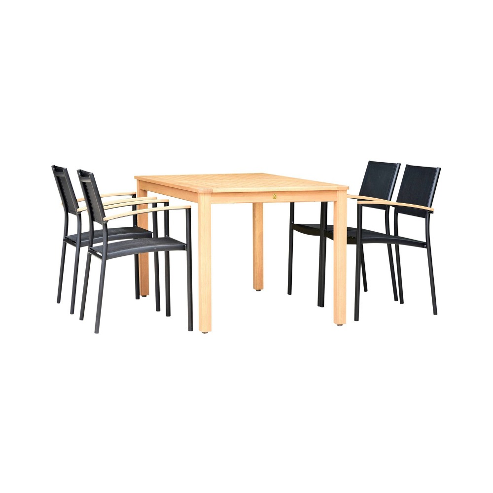 Photos - Coffee Table Amazonia 5pc Eucalyptus Rectangular Minerva Outdoor Patio Dining Set Black