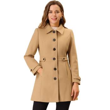 Niuer Women Button Down Solid Color Overcoats Ladies Thicken Coat Long  Sleeve Winter Warm Double-breasted Woolen Jacket Khaki M 