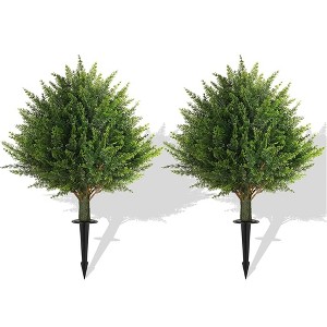 2-Pack Realistic Artificial Cedar Topiary Trees with Stakes 23.6" Faux Shrubs Outdoor Indoor for Porch Patio Home Decor Low Maintenance - 1 of 4