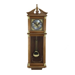 Bedford Clock Collection 34.5 Inch Chiming Pendulum Wall Clock in Antique Harvest Oak Finish - 1 of 4