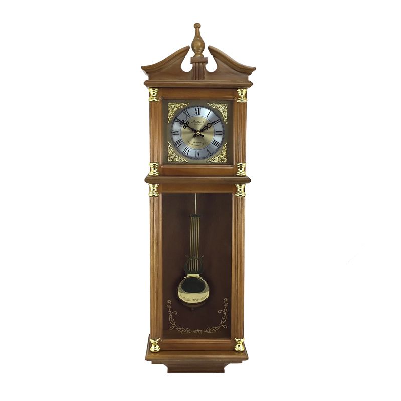 Bedford Clock Collection 34.5 Inch Chiming Pendulum Wall Clock in Antique Harvest Oak Finish, 1 of 6