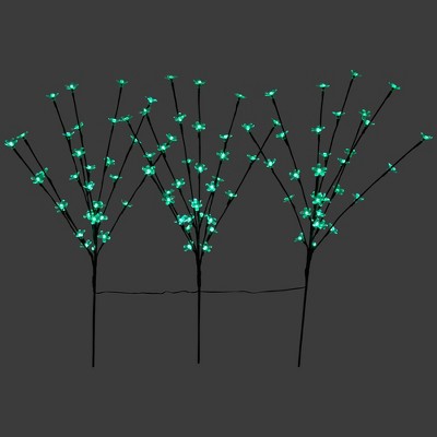 Northlight Set of 3 Pre-Lit Cherry Blossom Artificial Tree Branches 2.5' - Green LED Lights