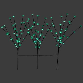 Northlight Set of 3 Pre-Lit Cherry Blossom Artificial Tree Branches 2.5' - Green LED Lights