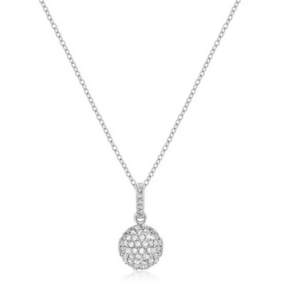 ShineHigh Sparkling Sphere Pendant Necklace – 5.7 Ct Clear CZ Round Pave Ball on 16” Snake Chain with Rhodium-Plated Finish