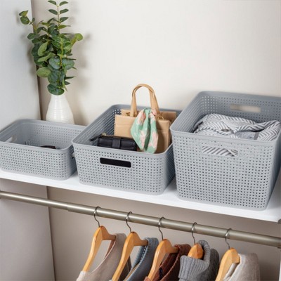 Sterilite Gray Tall Rectangular Plastic Storage Baskets with Handles, 6-Pack