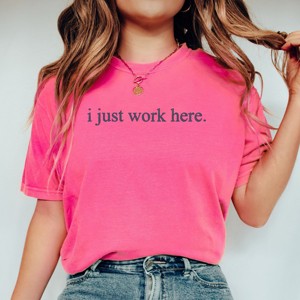 Simply Sage Market Embroidered I Just Work Here Garment Dyed Tee - L - Crunchberry - 1 of 4