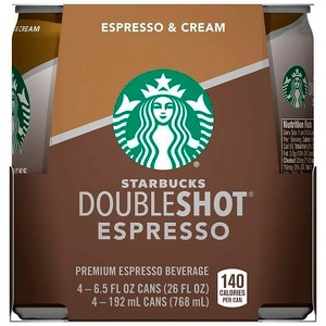 Starbucks Double Shot Espresso And Cream Coffee Drink - 4pk/6.5 fl oz Cans - 1 of 3