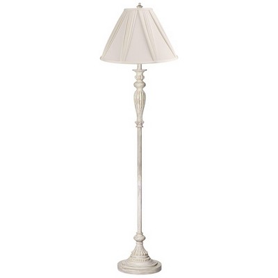 360 Lighting Vintage Chic Floor Lamp Antique White Ivory Pleated Drape Fabric Shade for Living Room Reading Bedroom Office