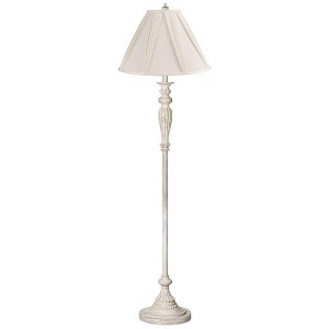 360 Lighting Vintage Chic Floor Lamp 60" Tall Antique White Washed Ivory Pleated Drape Fabric Shade for Living Room Reading Bedroom Office - 1 of 4