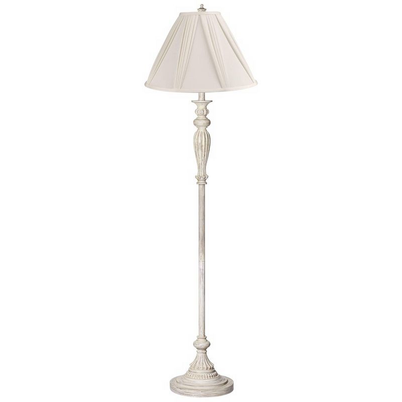 360 Lighting Vintage Chic Floor Lamp 60" Tall Antique White Washed Ivory Pleated Drape Fabric Shade for Living Room Reading Bedroom Office, 1 of 4