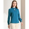 INSPIRE CHIC Women's Office Keyhole Elegant Stand Collar Long Sleeve Back Neck Button Blouse - 3 of 4