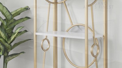 White and Gold Geometric Metal Frame Writing Desk