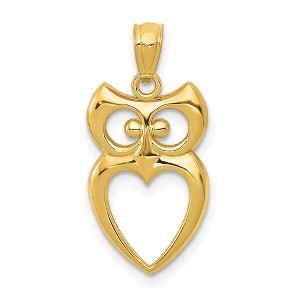 Black Bow Jewelry 14k Yellow Gold Cutout Owl with Heart Pendant, 12mm (7/16 inch) - 1 of 4