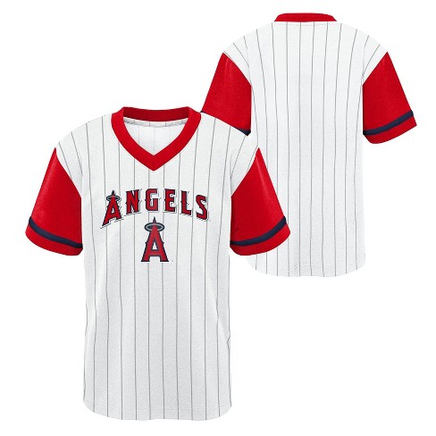MLB Los Angeles Angels Boys' White Pinstripe Pullover Jersey - S