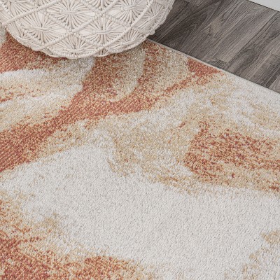 Petalo Modern Abstract Orange/Cream Synthetic Area Rug - 3x5 Feet