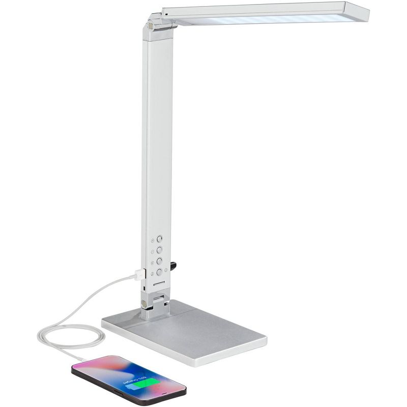 360 Lighting Jett Modern Desk Lamp 16 1/2" High Silver with USB Port and Nightlight LED Dimmer Touch On Off for Bedroom Bedside Nightstand Family Home, 3 of 10
