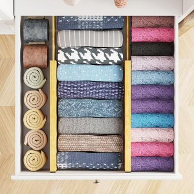 Natural Bamboo Adjustable Dresser Drawer Dividers, 4-Pack