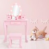 37''H Kids Vanity Set w/Lighted Mirror - Wooden Makeup Table w/Stool & Storage, Wooden Girls Vanity Table and Chair(White/Pink/Purple) - 3 of 4