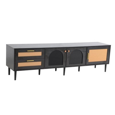 NicBex TV Stands for 80 inch TV,Farmhouse Entertainment Center with 2 Cabinets and 3 Open Shelves,TV Console for Living Room, Bedroom, Home,Black