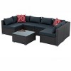 ELJGET 7PCS Patio Rattan Furniture Set Sectional Sofa Cushioned Garden Peacock Blue - 3 of 4