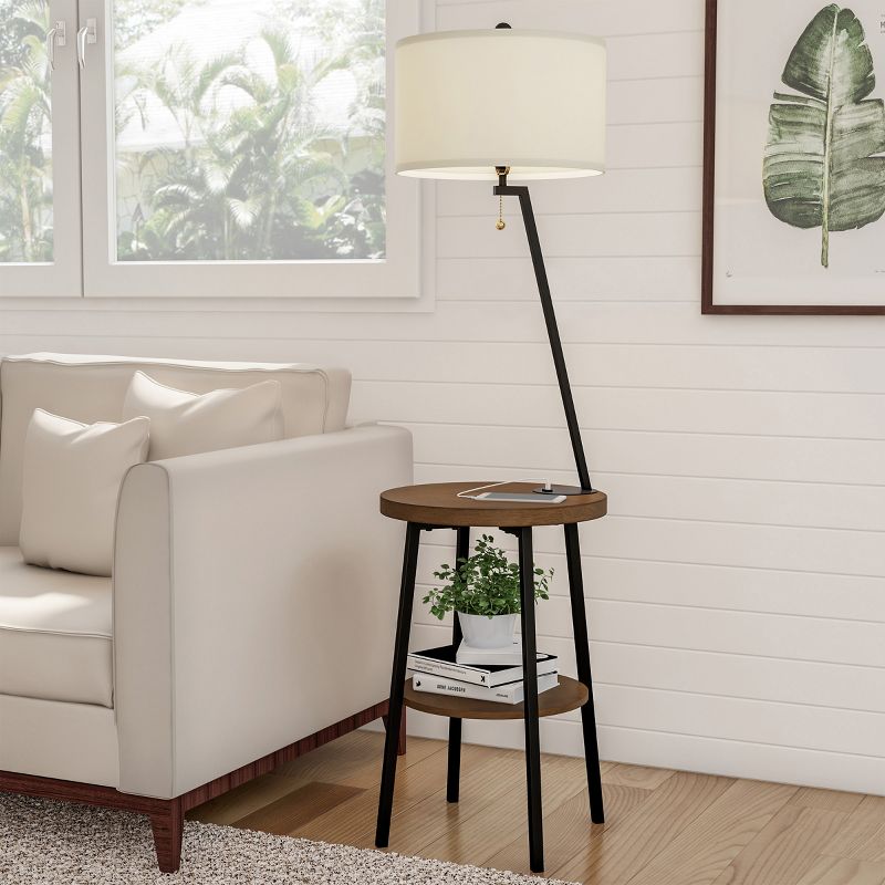 Hastings Home Floor Lamp with Table, Shelves, USB Charging Port and Drum Shade, 2 of 9