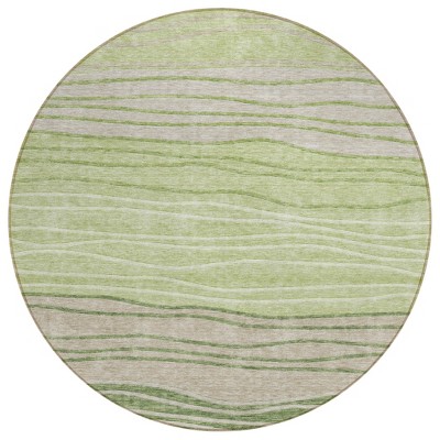 Artichoke Green And Taupe Striped Washable Indoor Outdoor Area Rug