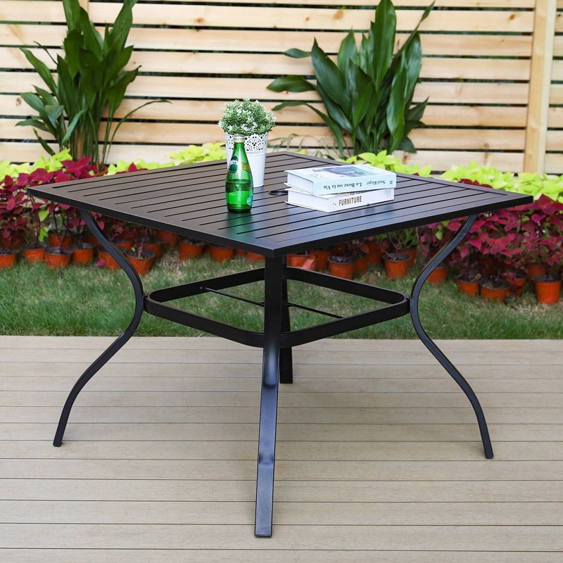Patio Set with Steel Table with 1.57&#34; Umbrella Hole &#38; Metal Sling C-Spring Arm Chairs - Captiva Designs, 3 of 12
