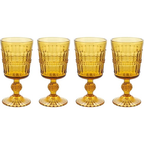 American Atelier Vintage Beaded Wine Glasses Set of 4, 9 oz Wine Goblets Vintage Style Glassware, Water Cups Embossed Design Dishwasher Safe - image 1 of 4